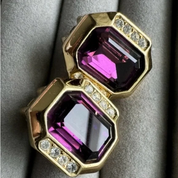 Vintage Dior Earrings - Gold and Purple Gemstone Earrings - Picture 7 of 9